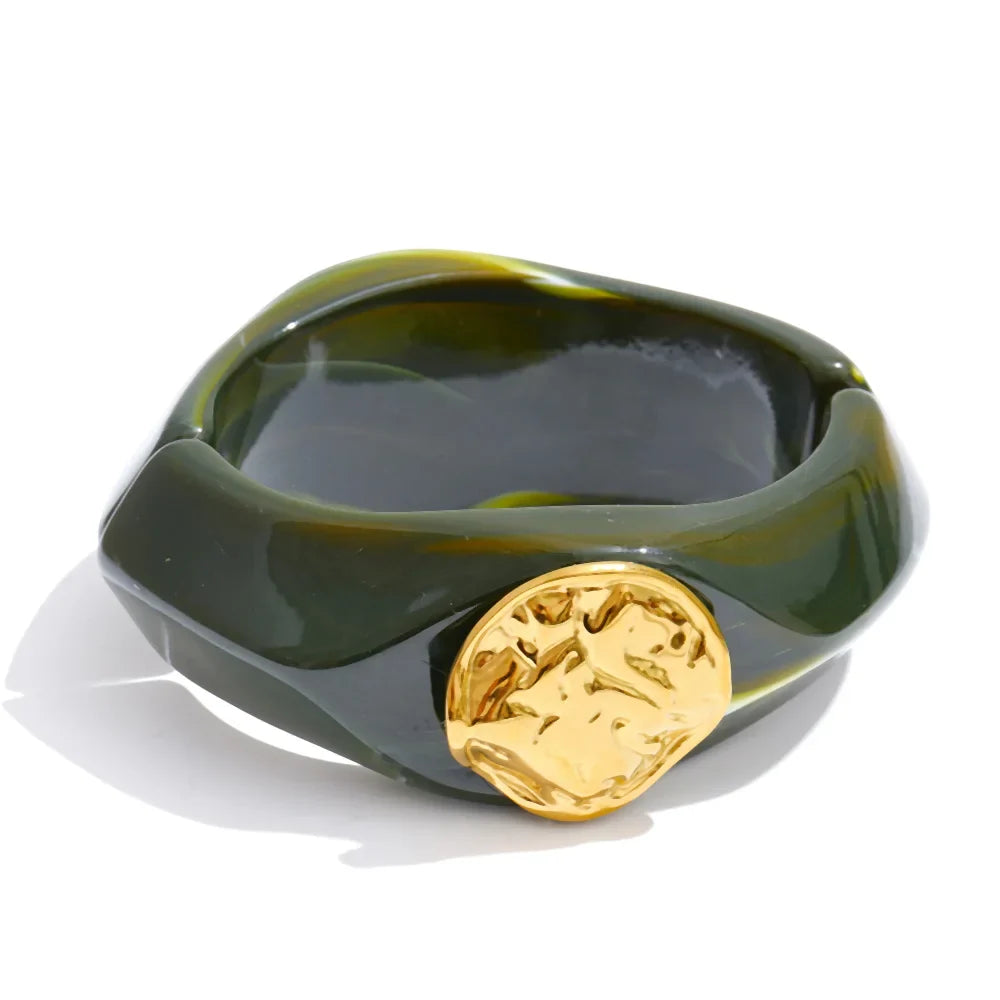 Yhpup 60mm Multi-Color Resin Wide Bracelet Bangle 2025 Exclusive Waterproof Stainless Steel Hot Style Fashion Wrist Jewelry Gift