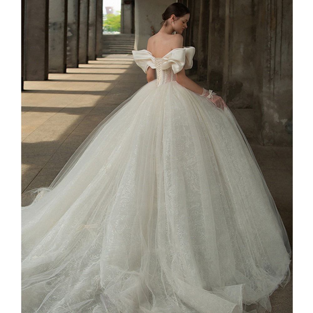 White Bridesmaid Dresses: Off The Shoulder Sweetheart Neck Shiny Beading Pearls