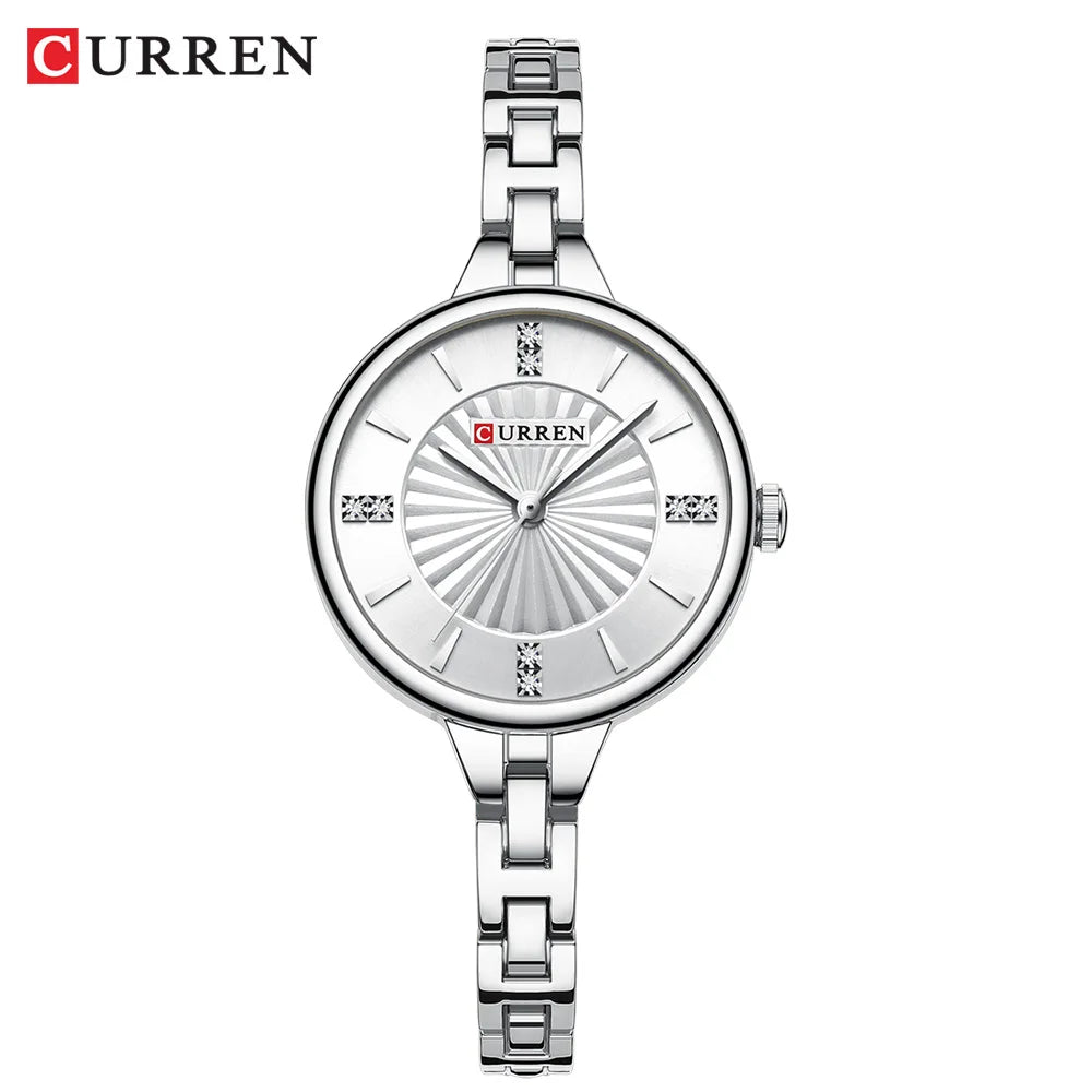 CURREN Luxurious and Elegant Round Dial with Stainless Steel Bracelet Fashion Dress Quartz Watches for Women