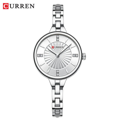 CURREN Luxurious and Elegant Round Dial with Stainless Steel Bracelet Fashion Dress Quartz Watches for Women
