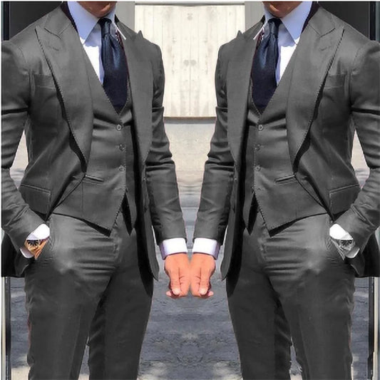 Tuxedo for Mens: Jacket Pants Vest Three-Piece Set Slim Fit Outfit Wedding Tuxedo