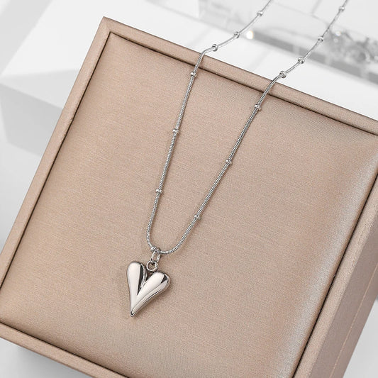 Ramos Temperament Heart Pendant Chain Necklace for Women Stainless Steel Stylish