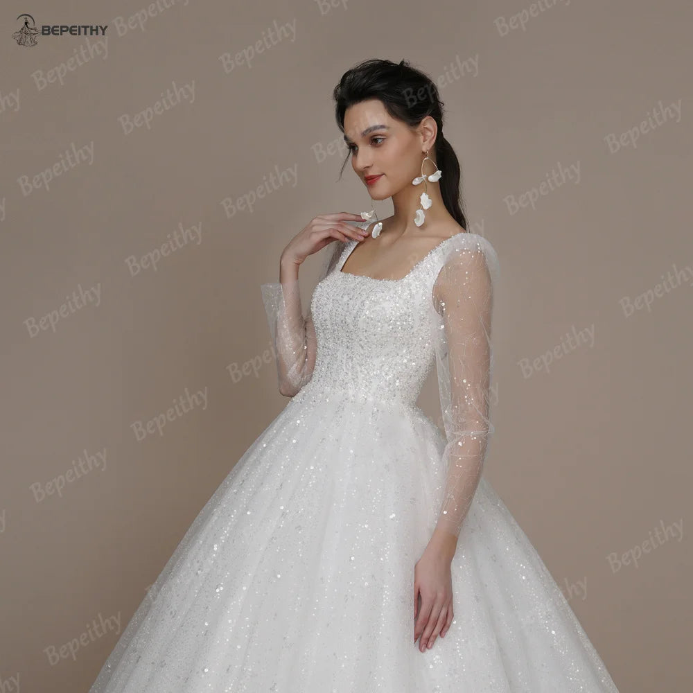 White Bridesmaid Dresses: Wedding Dresses For Women Long Sleeves Glitter