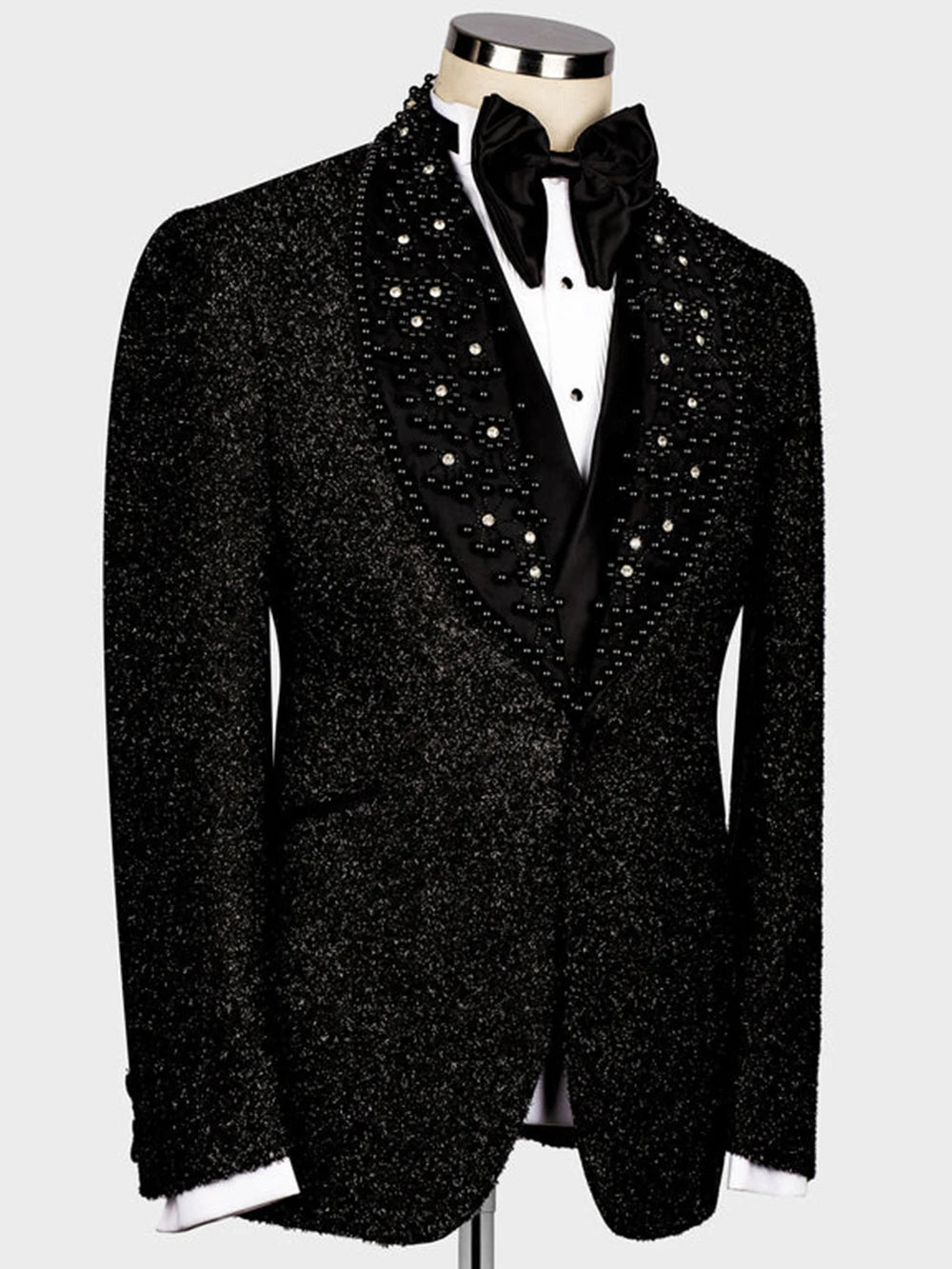 Tuxedo for Mens: Elegant Man Wedding Suits Formal Banquet Party Black Pearls Beaded