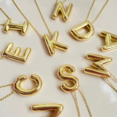 Vintage Stainless Steel Balloon Bubble Chunky Letter Necklace for Women 18K Gold