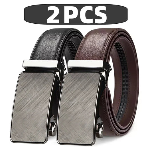 Men's Genuine Leather Belt Adjustable Automatic Buckle Belt Black/Brown Ratchet Belt High-Quality Business Casual Belt for Men