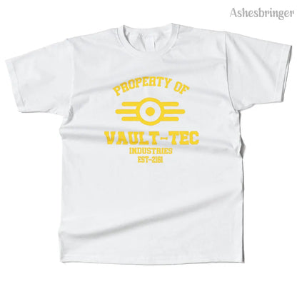 Mens Cotton Property of Vault Tec Graphic T Shirt Street Casual Style Tee for Men and Women