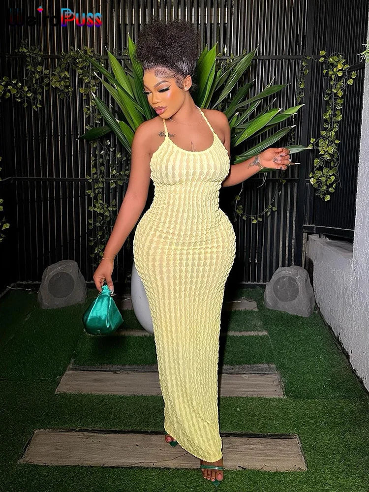 Weird Puss Cross Bandage Women Maxi Dress Backless Sleeveless O Neck Elegant
