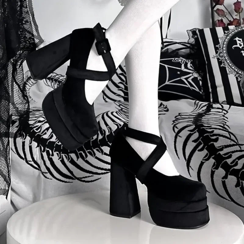 Luxury Shoes Fashion Designer Platform Women Mary Jane  Cross Strap Thick Heel  Ladies College Style Dress Pumps Shoe