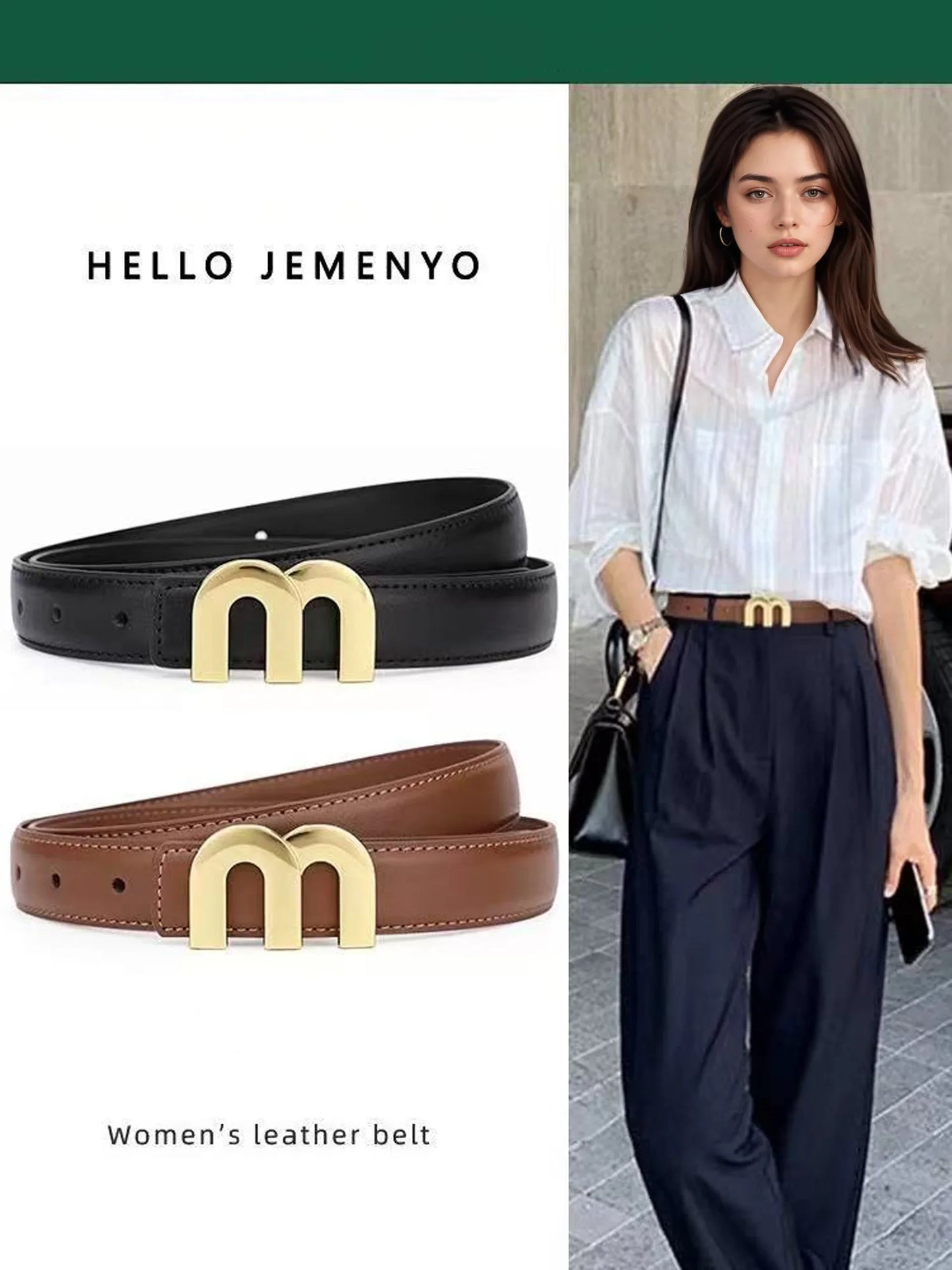 Couro feminino M. Cinto de alta qualidade com fivela de ouro, melhor combinado com vestidos, cinto jeans feminino