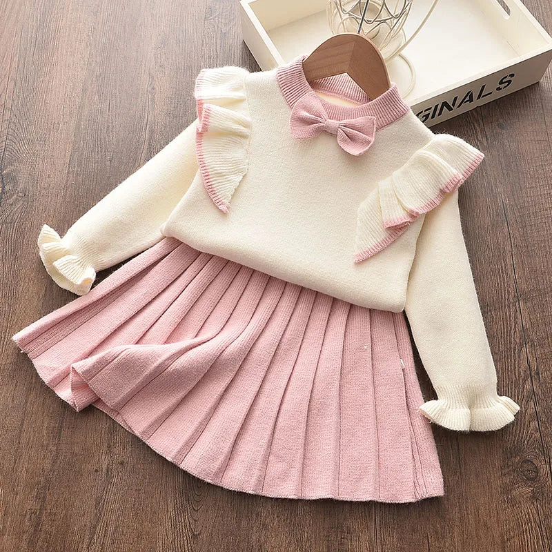 Casual Girls Dress Knitting Kids Suit Winter Long Sleeves