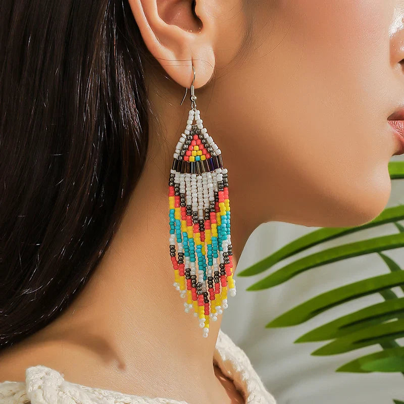 MYYA  White Rice Beads Earrings For Women Retro Boho Tassels Water Drop Earrings Exaggerated Ethnic Style Earrings Jewelry