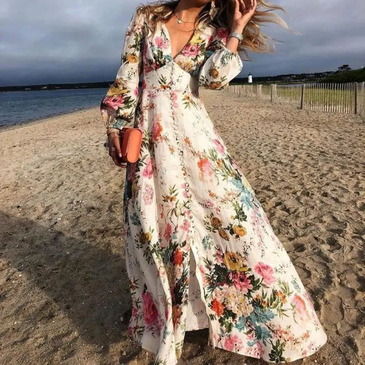 Evening Dresses V-Neck A-LINE Long Sleeved Ankle-Length Chiffon Formal Evening Prom Dress Women