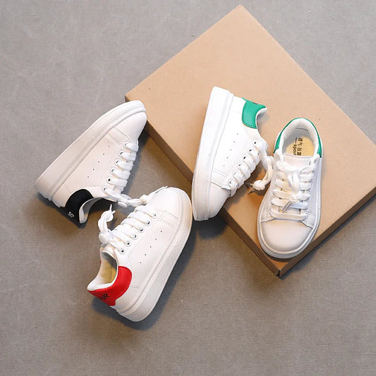 Children Fashion Soft White Boys Sports Shoes Korean Students Lace-up Light Sneakers