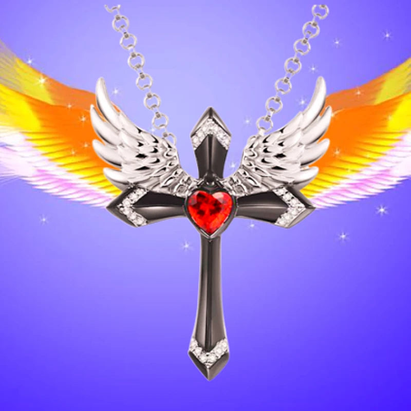 Classic Income Fashion Angel Wings Pendant Necklace Ladies Cross Guardian Jewelry