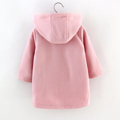 Children's Autumn Woolen Coat Long Girls' Autumn/Winter Thickened Hooded Top Woolen Girl Baby Jacket