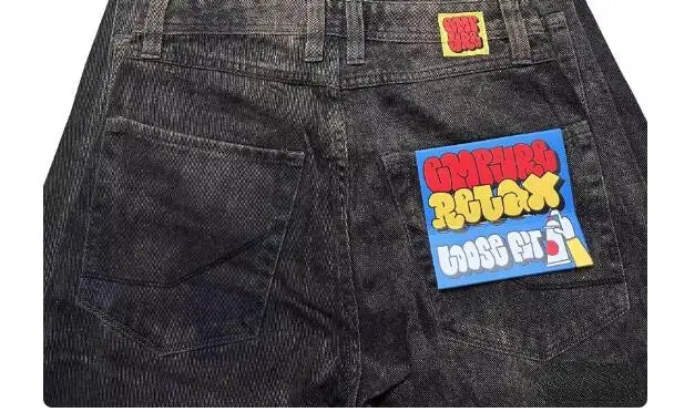 jeans Y2K oversized letter printed denim trousers for men and women