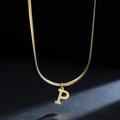 Gold Plated Stainless Steel Pendant Necklace for Women Snake Chain Initial Letter