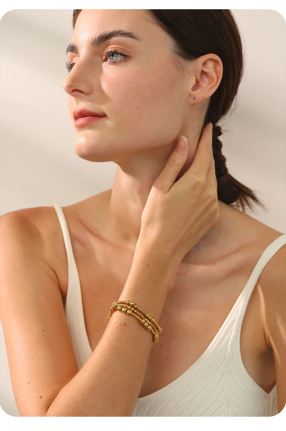 Yhpup 3/4/5/6 MM Stainless Steel Beads Daily Handmade Elastic Bracelet Bangle Waterproof Wrist Wholesale Gold Color Jewelry Men