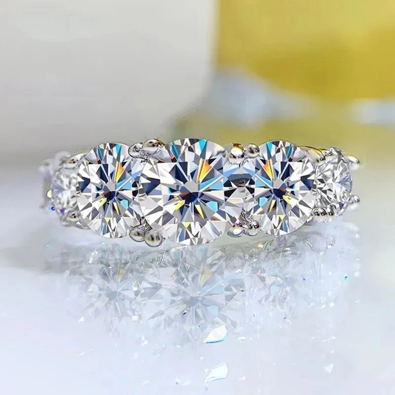 Rings for Women 5 Stones Sparkling Diamond Wedding Band