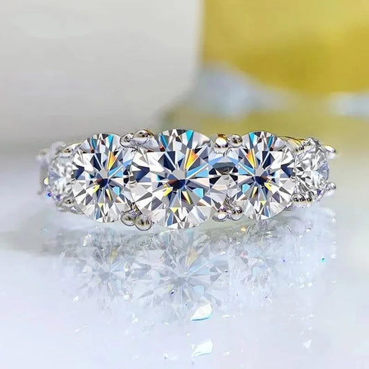 Rings for Women 5 Stones Sparkling Diamond Wedding Band