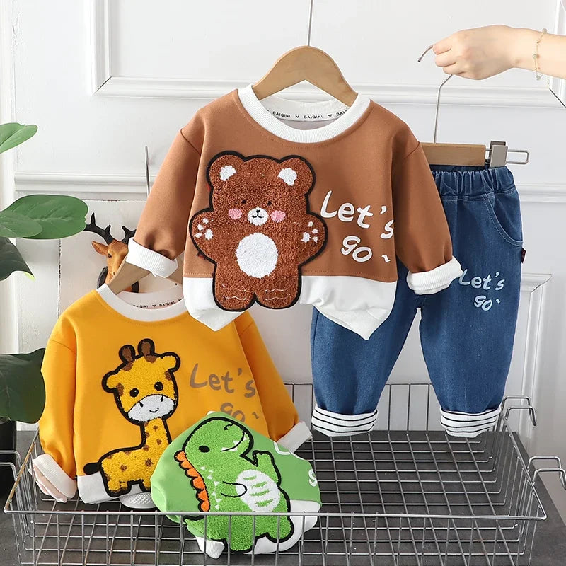 New Autumn Children Kids Boys Girls Clothes Cotton Animal Hoodies Pants 2Pcs/sets Infant Toddler Casual Tracksuit 1 2 3 4 5 Ages