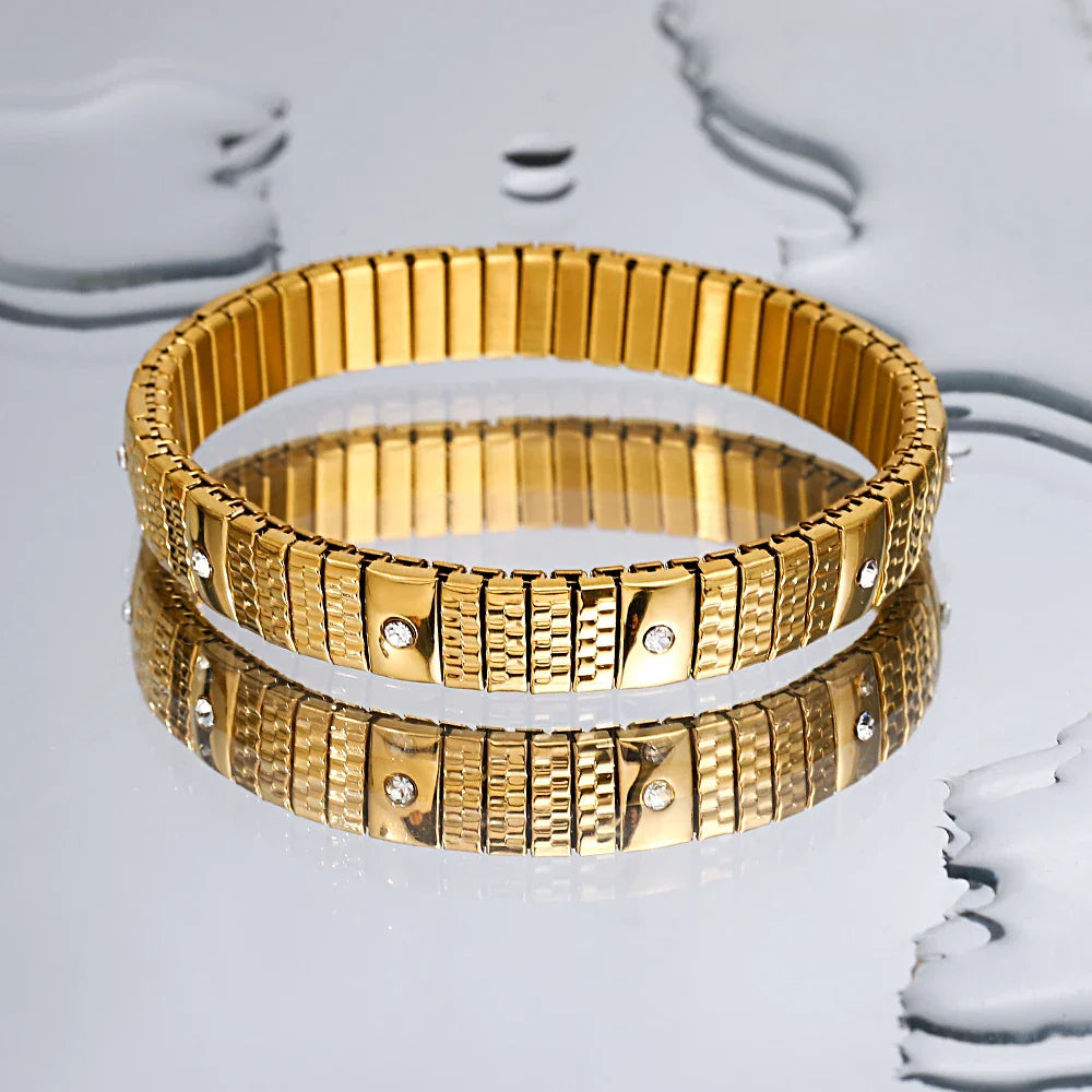Freetry 18K Gold Plated Stainless Steel Adjustable Bracelet Fashion Elastic Metal Bracelet Trendy Jewelry Accessories Official