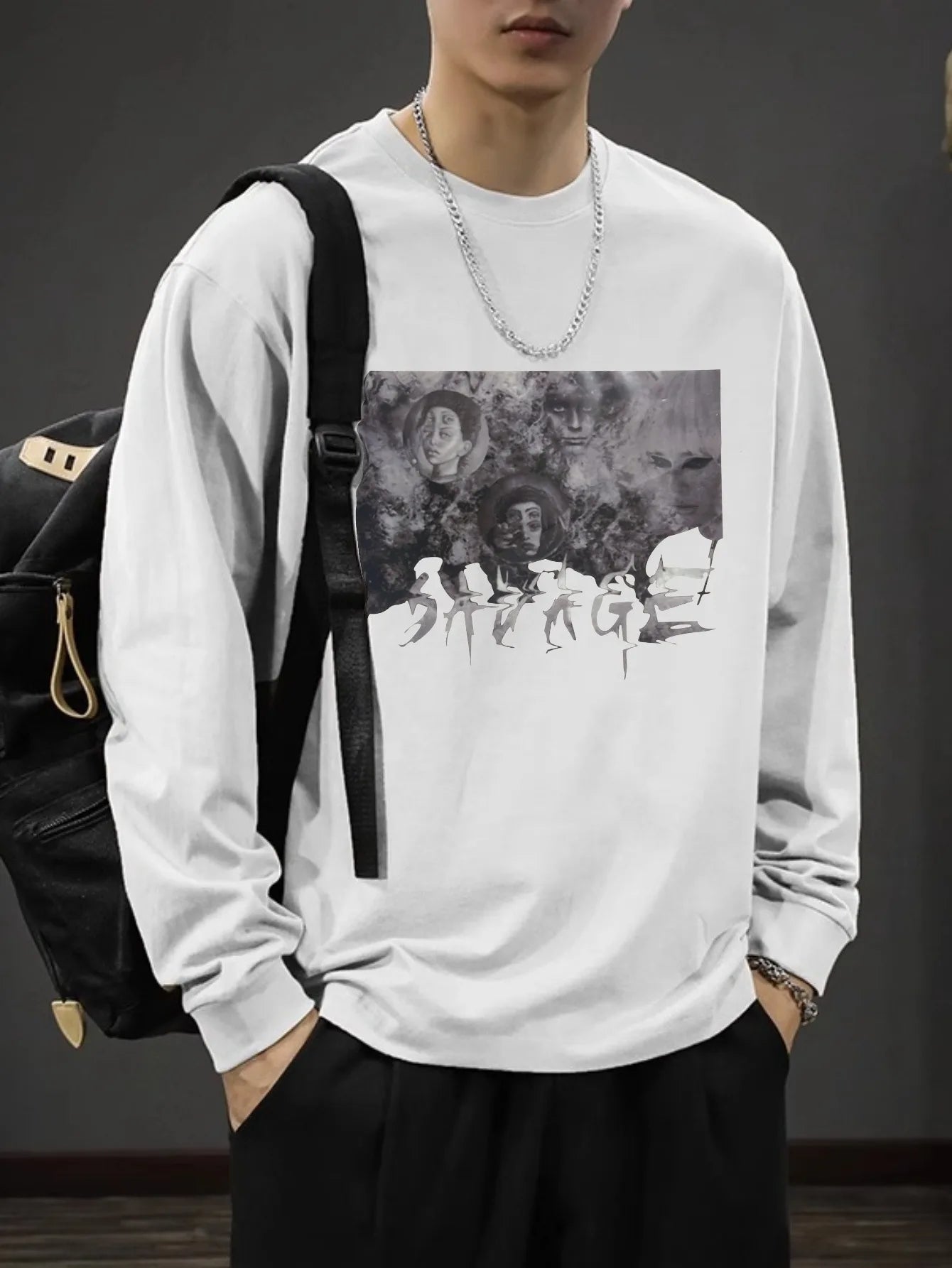 T-shirt for Men Summer Cross of Thorns Suitcase Men's T-shirts Long-sleeved Dark Hip-hop Men's oversize t-shirt Y2k T Shirt Tops