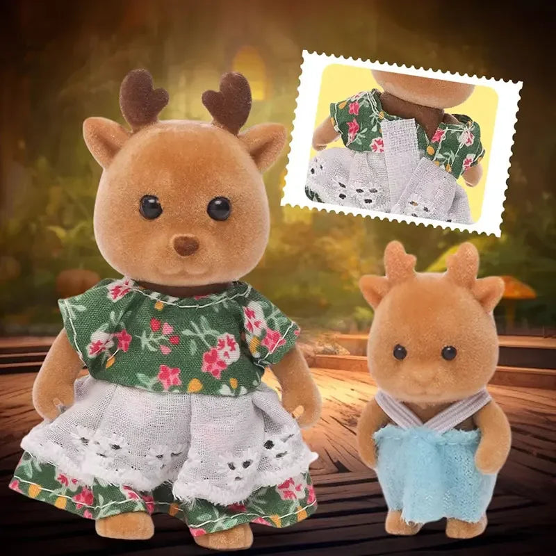 Forest Family Reindeer Rabbit Panda Animal Simulation Dollhouse Furniture Toy Set House Accessories Christmas Gifts for Kids