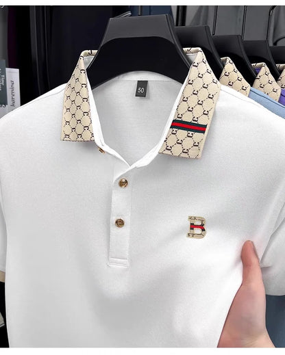 Luxury brand B letter embossed short sleeve polo shirt men summer lightweight breathable new fashion color blocked lapel T-shirt