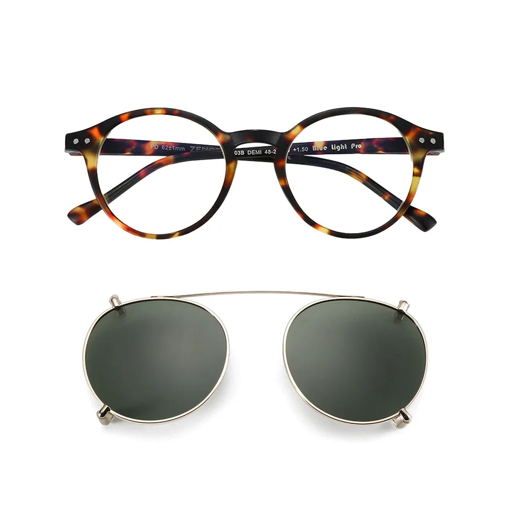 ZENOTTIC Steampunk Style Glasses (Anti Blue Light Blocking Eyewear) + Clip Lenses（Polarized Sunglasses Clips）for Women Men