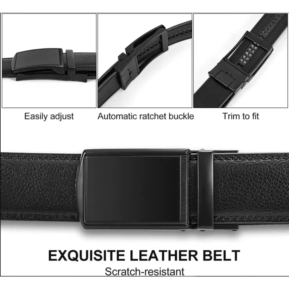 New Mens Belt Automatic Genuine Leather Luxury Belt of Men Male Metal Automatic Buckle Designer High Quality Waist Belt Black
