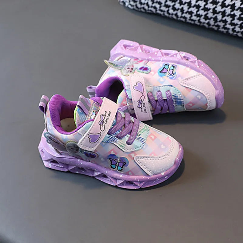 Disney Girls' Casual Shoes Led Light Shoe Leather Fashionable Children's Sports