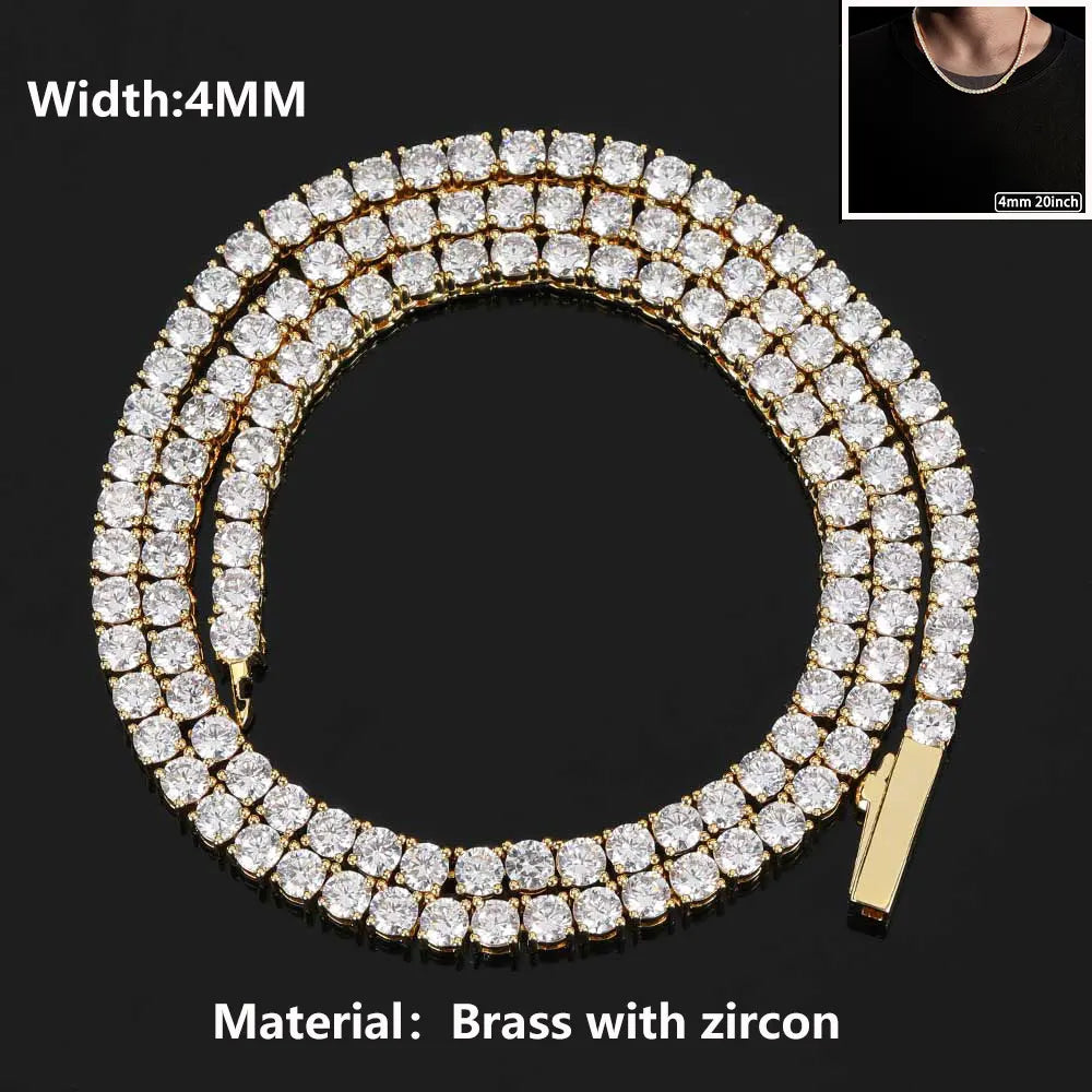 Hip Hop Jewelry Cubic Zirconia Iced Out Tennis Chain Iced Out 18k Gold Plated Bling Necklace For Women Free Custom Laser Logo