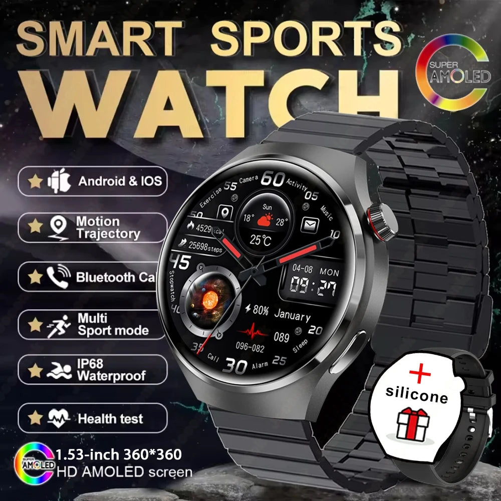 2025 New Watch 4 GT Series Smart Watch Men AMOLED Screen Heart Rate Health Monitoring Bluetooth Call Business Smartwatch Man