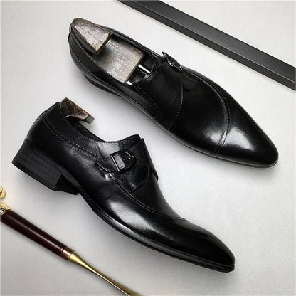 HKDQ Handmade Man Loafers Genuine Leather Black Monk Strap Men Dress Shoes Wedding Business Party Slip On Italian Formal Shoes