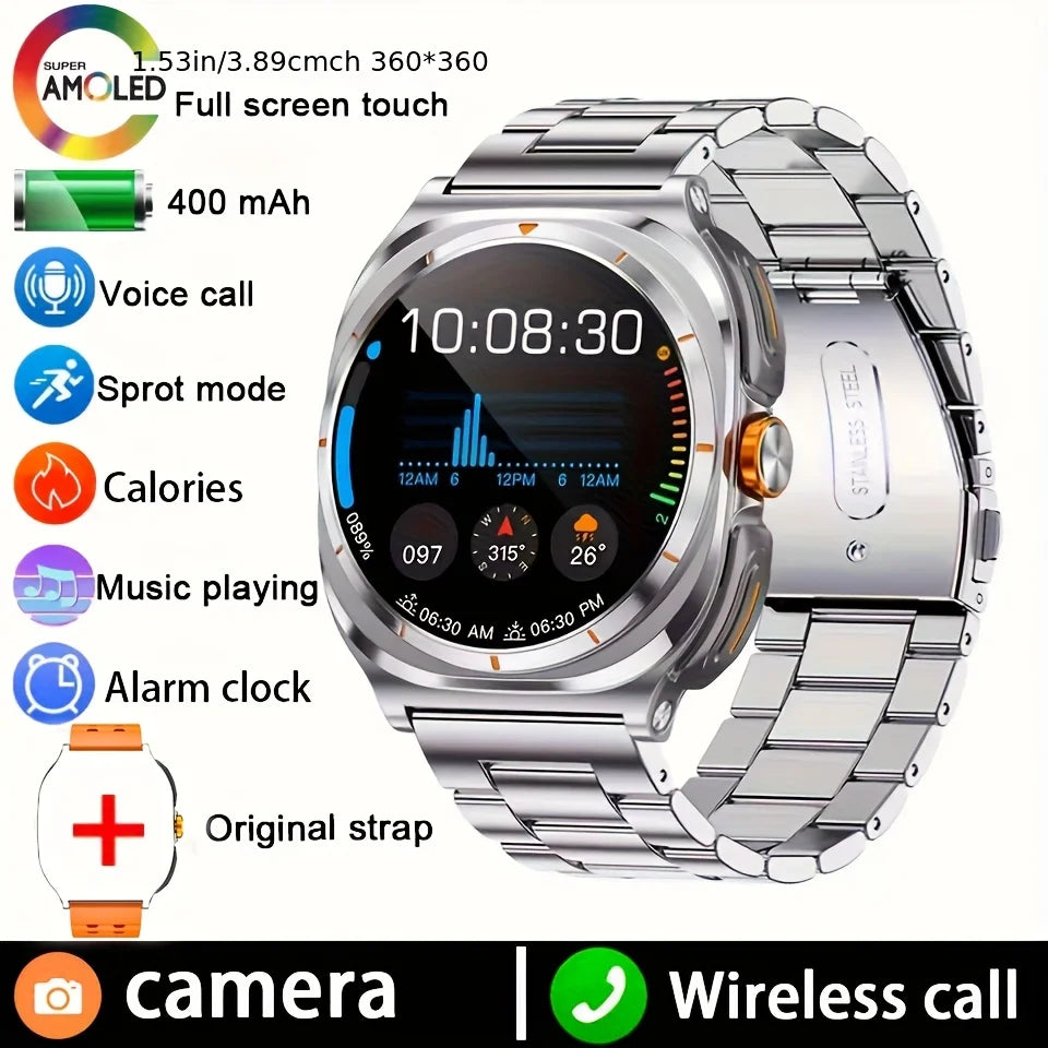 2025 New 6ATM Waterproof Smart Watch Men Outdoor SmartWatch GPS earphone Compass Heart rate LED  Bluetooth Call Sports Gift