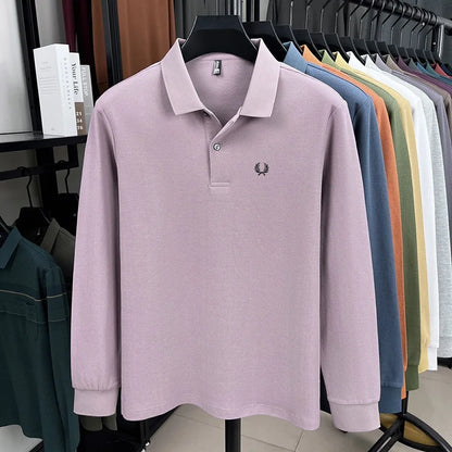 100% pure cotton high-end brand men's long sleeved polo shirt autumn fashion hot selling wheat embroidery golf business T-shirt