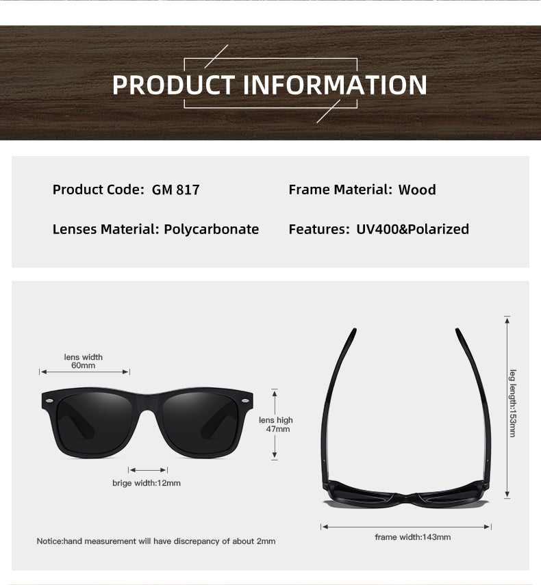 GM Natural Bamboo And Wooden Sunglasses VIP Manual Polarized Glasses Luxury brand Environmental Degradable Glasses Gift Box