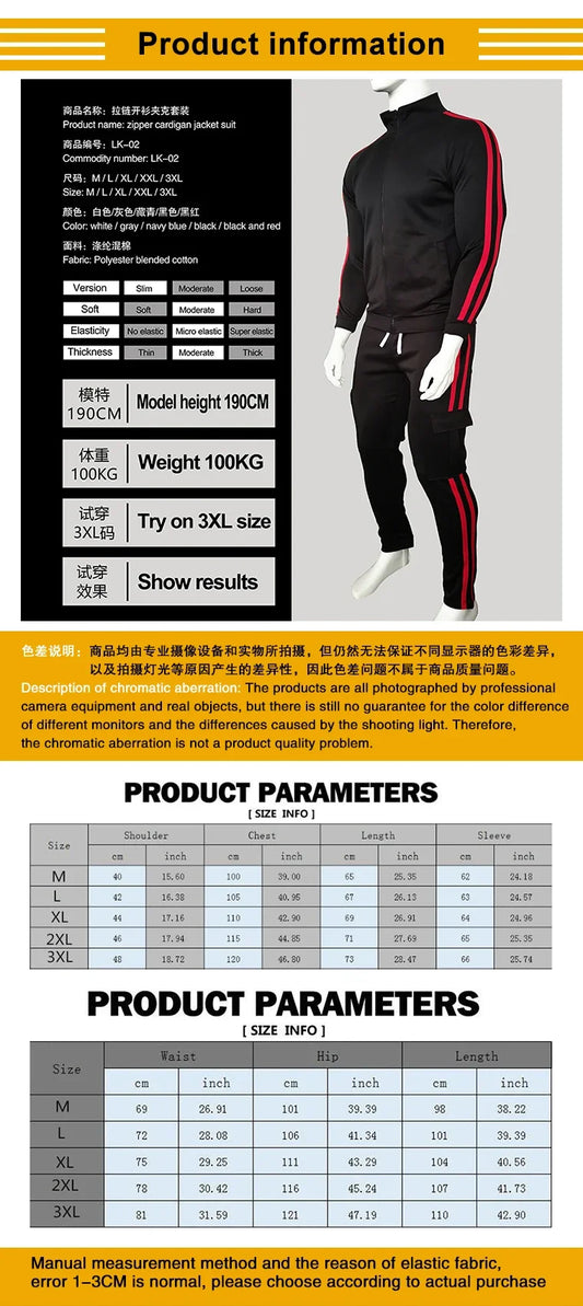 New Spring Fashion Casual Men Tracksuits Stripe Sportswear Men's Sets Jacket Casual Tracksuit Male Gyms Sweatshirt 2 Piece Set