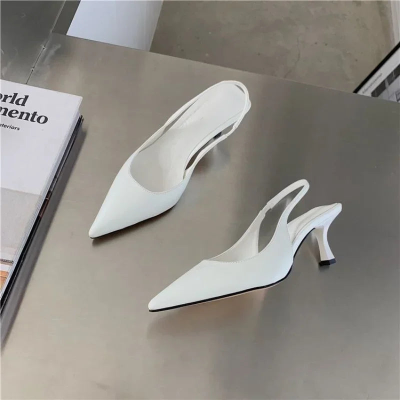 Pointed Toe Women Sandals 2024 New Arrivals Black White Silver Summer Dress Shoes Thin High Heels Elastic Band Ladies
