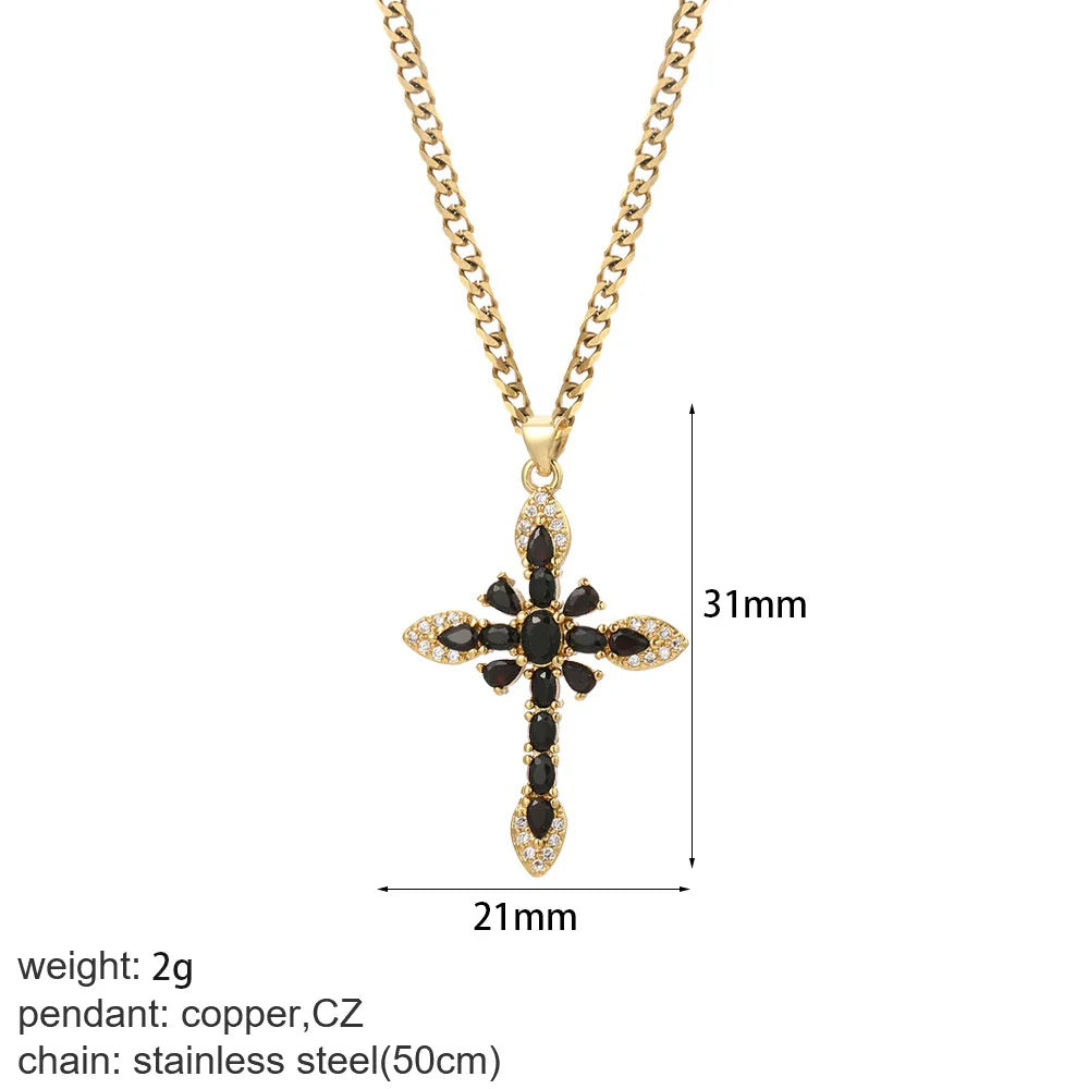 Cross Women's Pendant Collar Gold Color Our Lady Choker Jesus Necklace for Women Long Stainless Steel Chain Amulet Collars