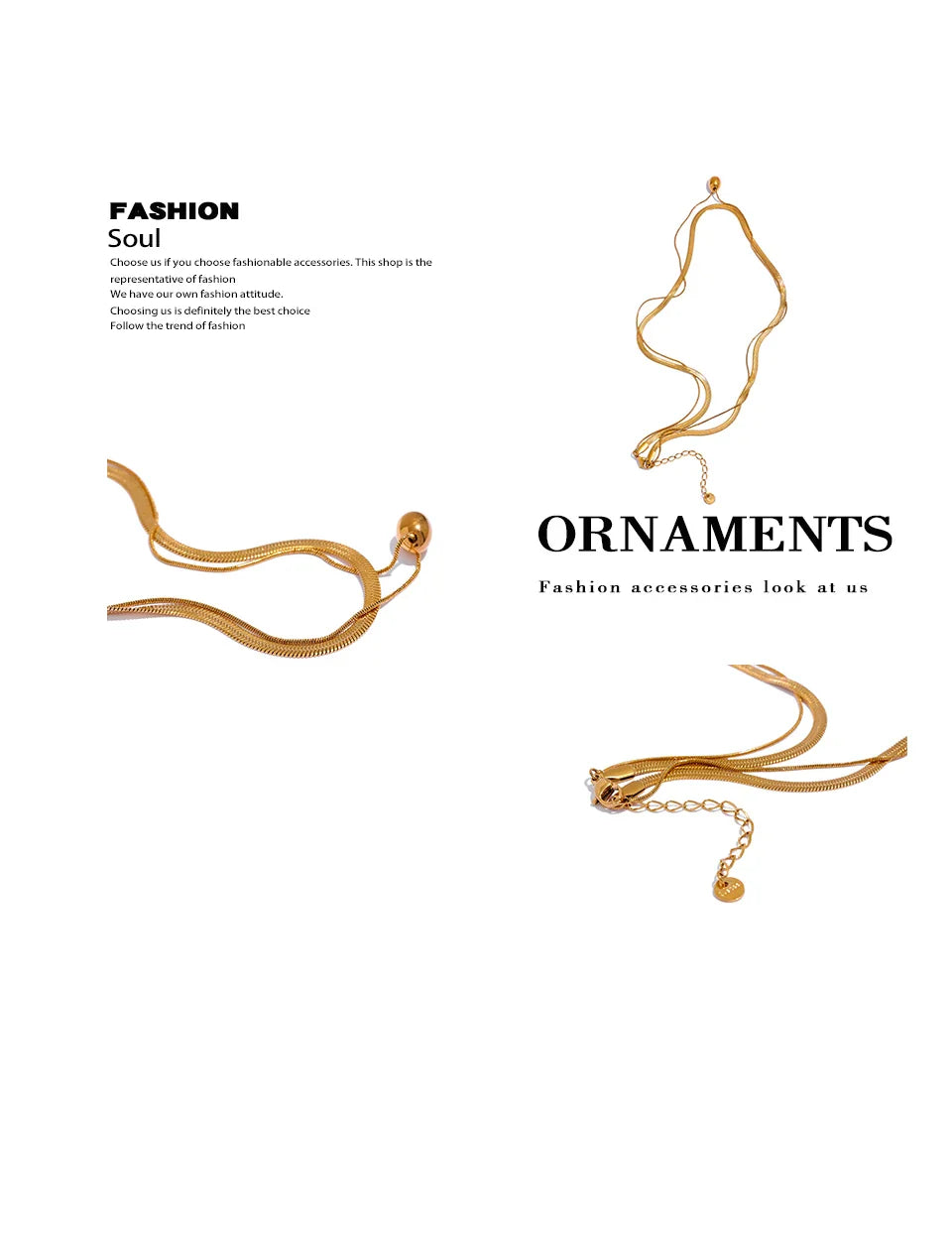 Yhpup Snake Chain Double Layer Stainless Steel Water Drop Pendant Necklace for Women Statement 18k Gold Color Jewelry Waterproof