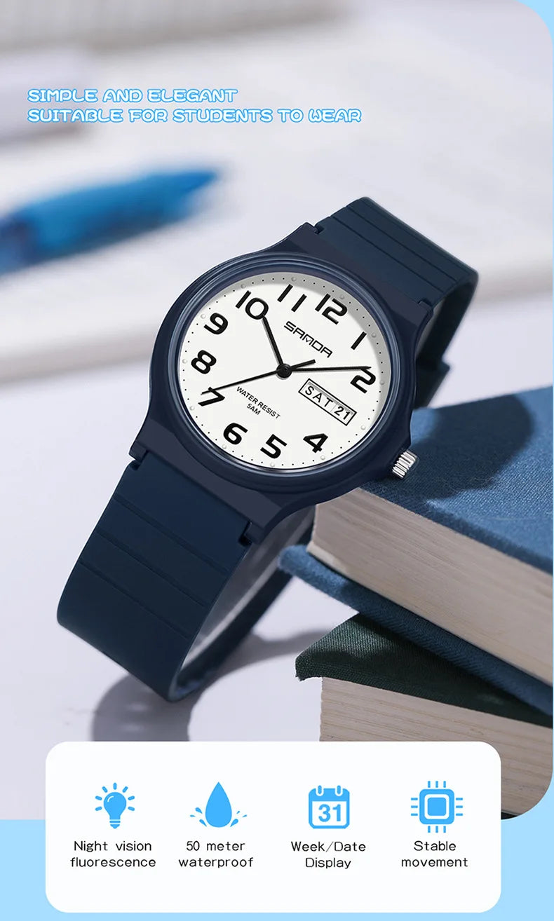 SANDA 9072 Quartz Watch Calendar Light  Weight Minimalism Ladies Women Wristwatches Simple Black Waterproof Watch Clock Reloj