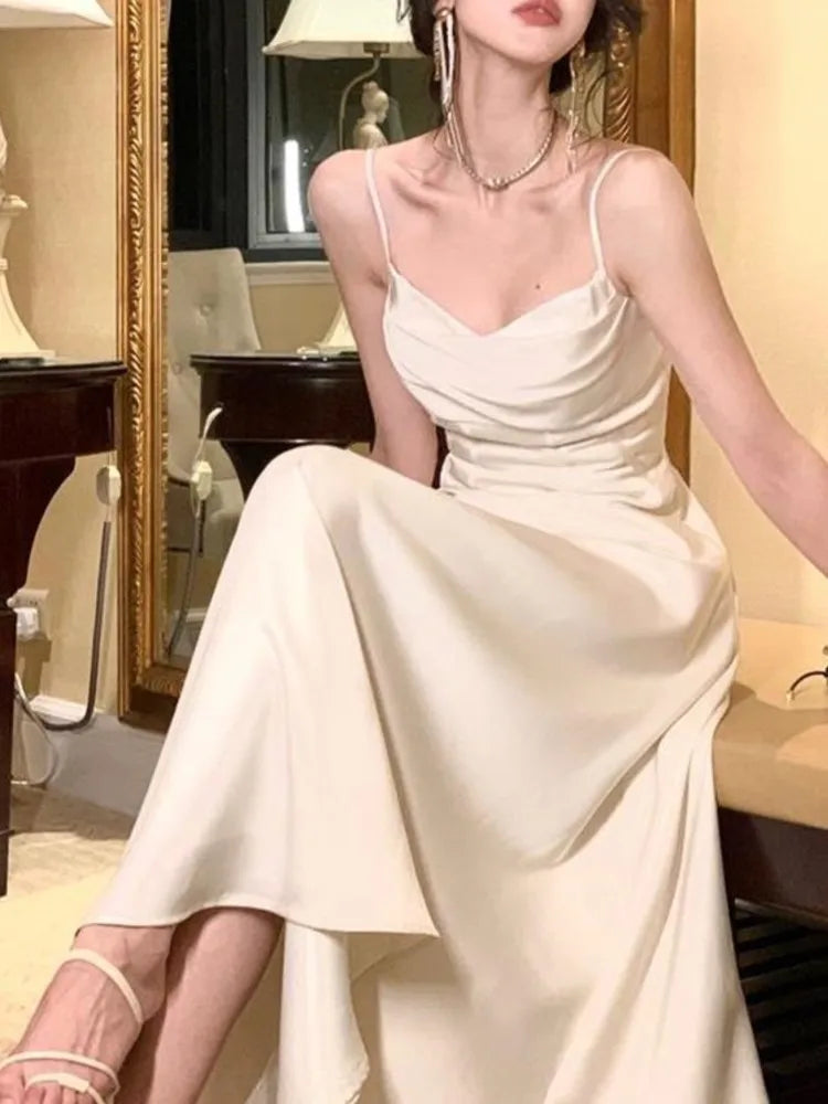 Evening Dresses: Women's Solid Midi Dress Sleeveless V-Neck  Spaghetti Strap