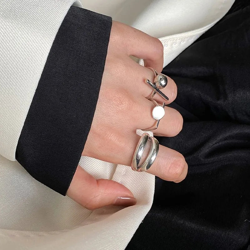 925 Sterling Silver Rings Party Jewelry Vintage Charm Double Layer