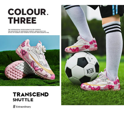 Football Boots Society Futsal TF Pink Soccer Tennis Shoes Sports