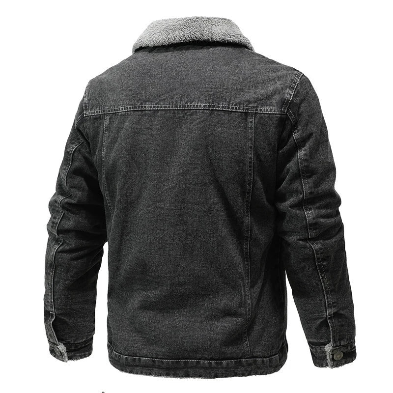 Winter Men's Denim Jackets Man Casual Fleece Warm Windbreaker Jacket