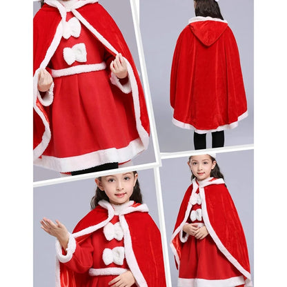 Kids Children Christmas Cape Children's Princess Shawl Hooded Cosplay Costume Xmas Party Fancy Dress Decor
