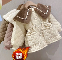 Girls Fleece Jacket Winter Children Cotton Coat Padded Thickened Warm Overcoat